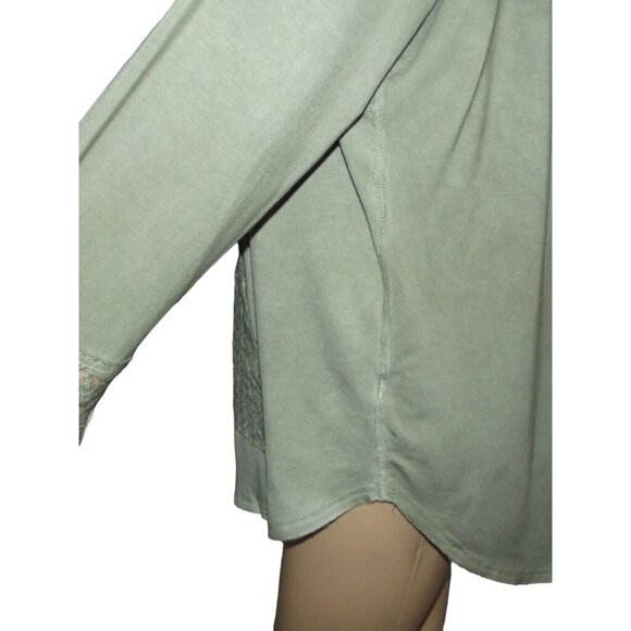 POL Hoodie Top Womens Medium Sage Green Crocheted Rope Drawstring Hooded shirt - Picture 8 of 11